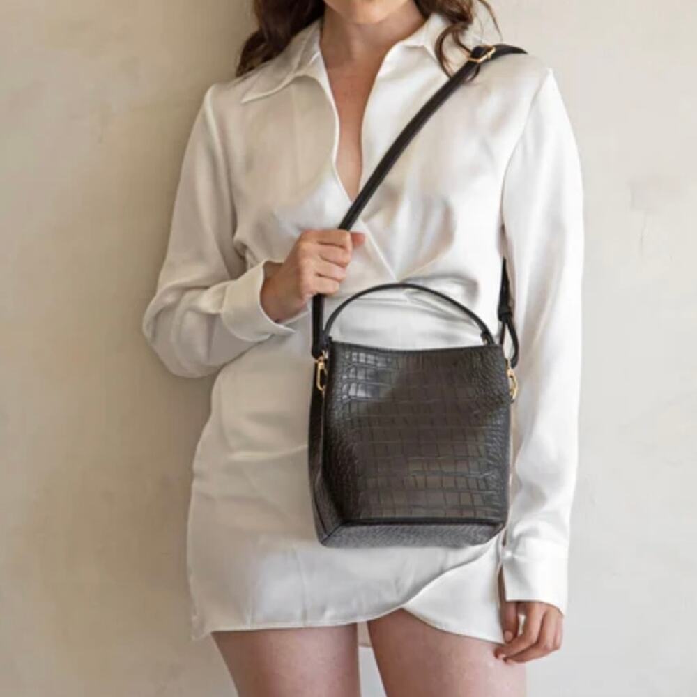 AOTA Elena Bag NEW Crossbody Top Handle Bucket Bag Croc Inside Divider Vegan